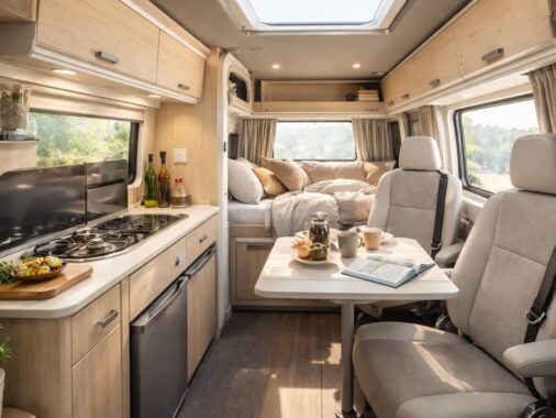 découvrez l'aménagement intérieur et le confort du camping-car california, alliant fonctionnalité et design pour des voyages inoubliables.