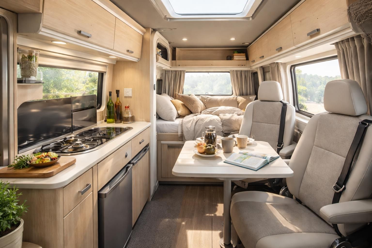 découvrez l'aménagement intérieur et le confort du camping-car california, alliant fonctionnalité et design pour des voyages inoubliables.