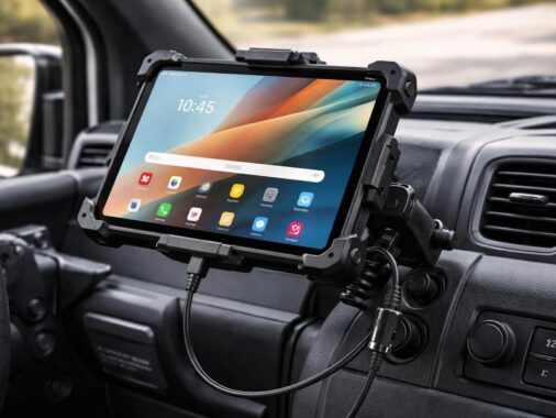 découvrez le support robuste pour tablette samsung avec charge 12v, idéal pour la route. profitez d'une fixation sécurisée et d'une recharge pratique lors de vos déplacements.