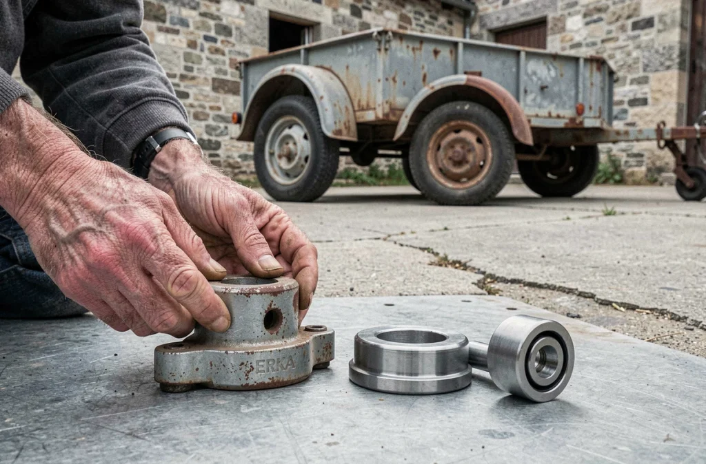 Comparaison d'une ancienne pièce d'attelage Erka avec une pièce de rechange compatible moderne