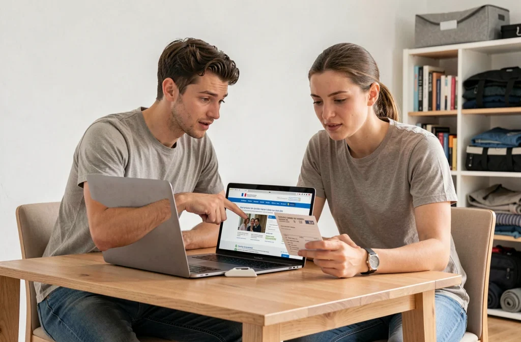 Couple effectuant le changement d'adresse de leur carte grise en ligne sur le site officiel après un déménagement